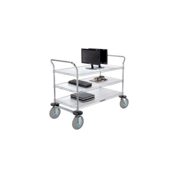 Global Equipment Nexel Utility Cart, 3 Shelf, Chrome, 36"L, x 18"W, x 42"H, Pneumatic Casters 1836N3C - main